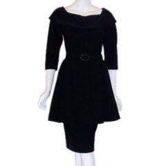 Vintage Don Loper Black Wool Cocktail Dress, Circa 1950