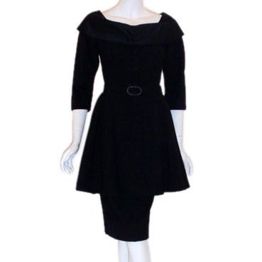 Don Loper Black Wool Cocktail Dress, Circa 1950