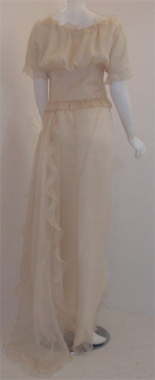 Brown Christian Dior Haute Couture Cream Blouse & Skirt Set,  Betsy Bloomingdale 1988 For Sale