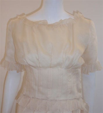 Christian Dior Haute Couture Cream Blouse & Skirt Set,  Betsy Bloomingdale 1988 In Excellent Condition For Sale In Los Angeles, CA