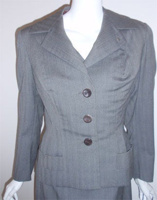 Madame Gres 2pc Gray Herringbone Jacket and Dress, Circa 1950 In Good Condition For Sale In Los Angeles, CA