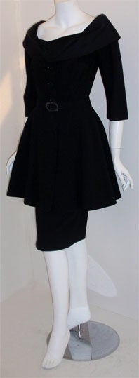 Women's Don Loper Black Wool Cocktail Dress, Circa 1950