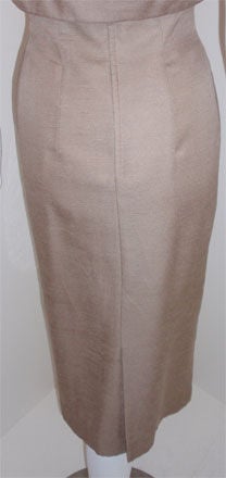 Don Loper Taupe Silk Wiggle Dress with Polka Dot Lined Jacket, Circa 1950 For Sale 2