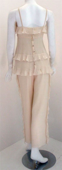 Women's Chanel Two Piece Ivory Silk Blouse and Pant set, Circa 2000