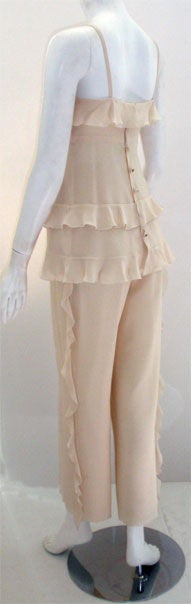 Chanel Two Piece Ivory Silk Blouse and Pant set, Circa 2000 In Good Condition In Los Angeles, CA