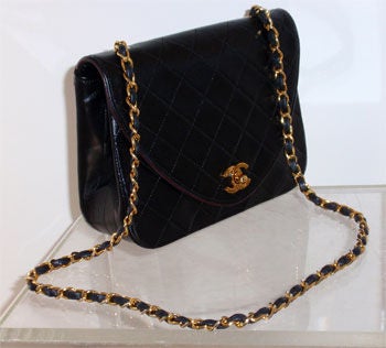 Women's Chanel Black Leather Quilted Handbag, Circa 1980's