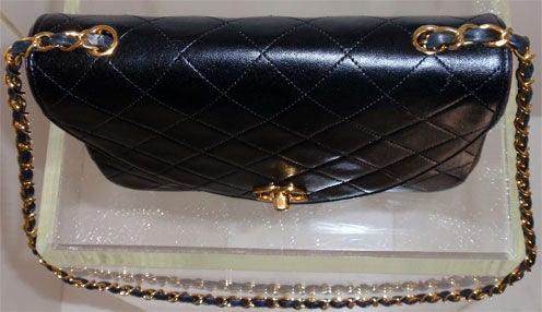 Chanel Black Leather Quilted Handbag, Circa 1980's 1