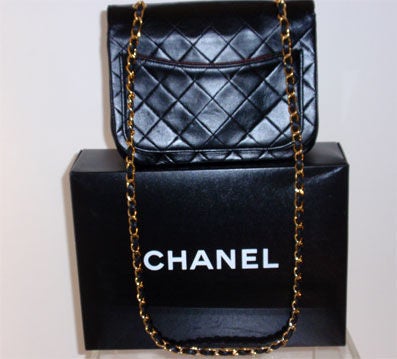 Chanel Black Leather Quilted Handbag, Circa 1980's 3