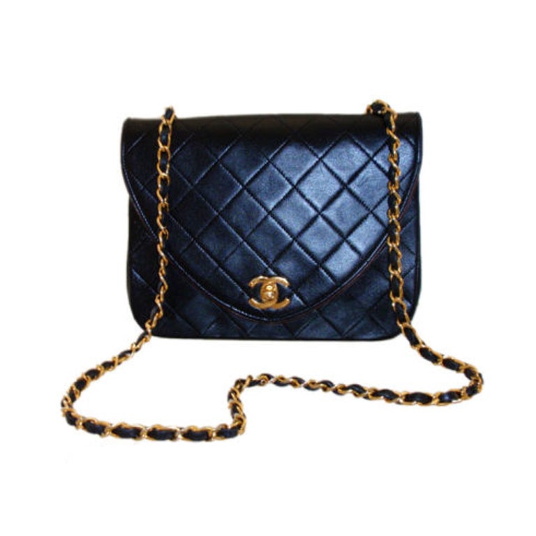 Chanel Black Leather Quilted Handbag, Circa 1980's