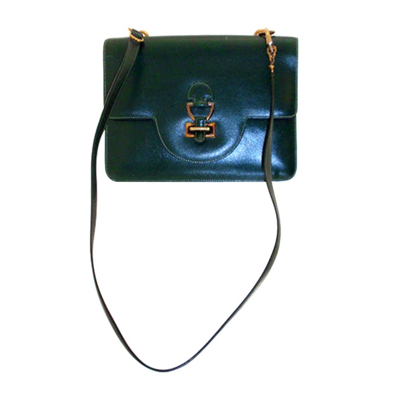 Hermes Vintage Hunter Green Square Handbag, Circa 1970