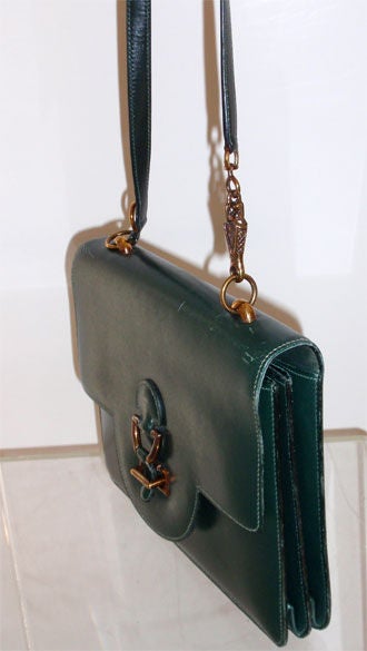 Hermes Vintage Hunter Green Square Handbag, Circa 1970 5