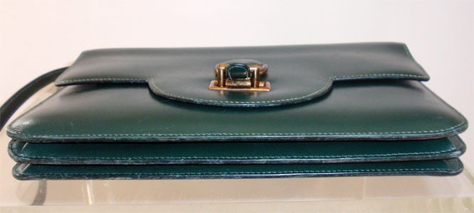 Hermes Vintage Hunter Green Square Handbag, Circa 1970 3