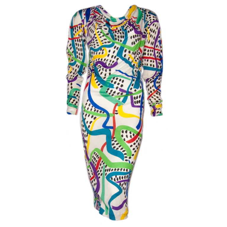 MISSONI Abstract Silk Jersey Sheath Dress For Sale