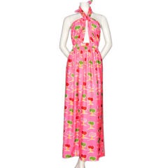 de la Renta Hot Pink Halter Gown with Apple Trees