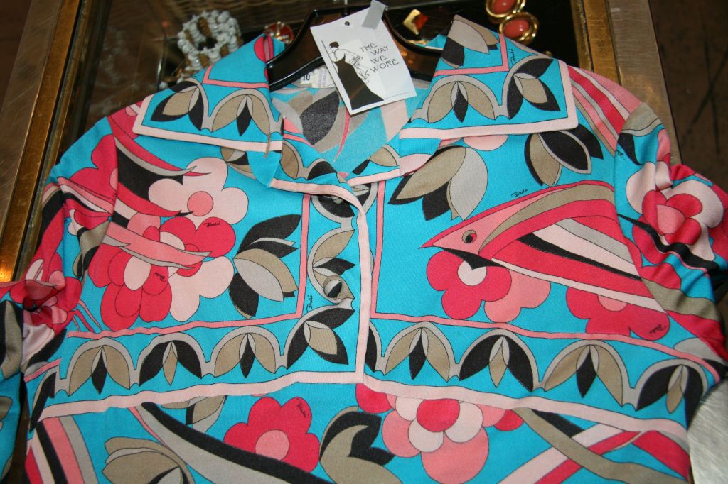 Pucci 1960s Silk Jersey Geometric Floral Dress In Excellent Condition For Sale In Los Angeles, CA