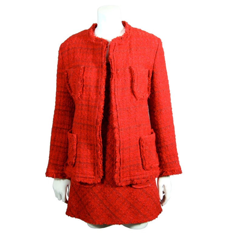 Junya Watanabe for Comme des Garçon Red Tweed Chanel-Style Suit For Sale