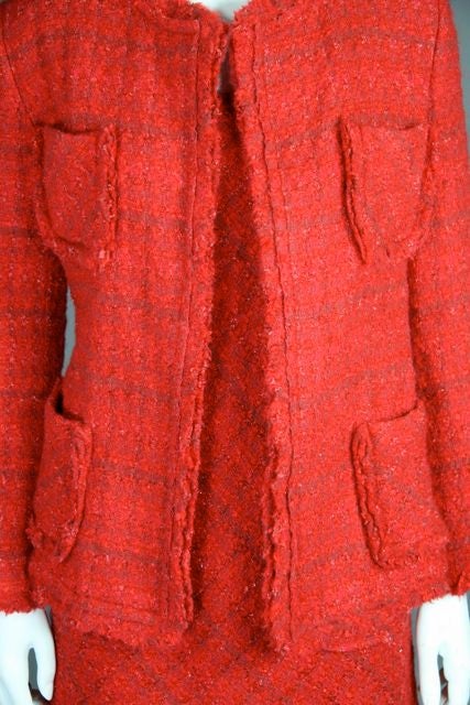 Junya Watanabe for Comme des Garçon Red Tweed Chanel-Style Suit For Sale 1