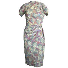 Madame Grès 1940s Pastel Print Wool Challis Dress 7