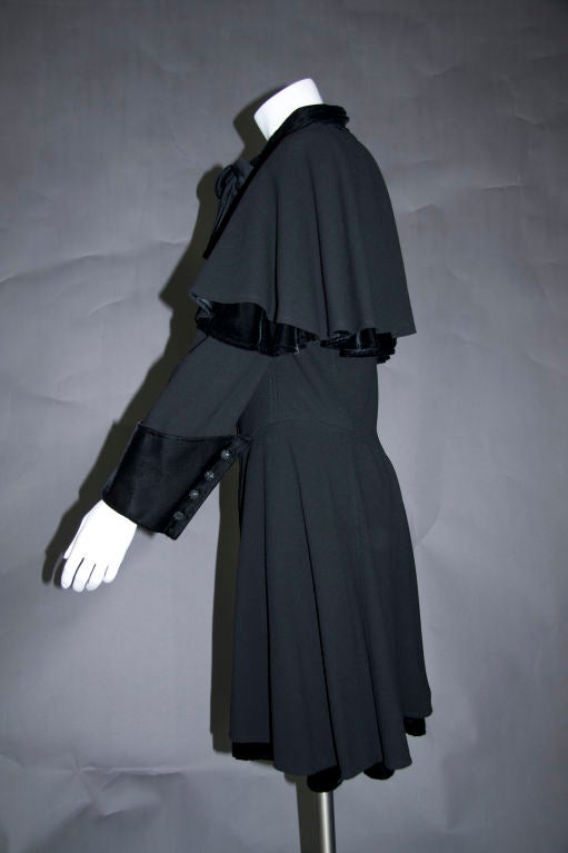 Ungaro Couture Black Coat w/Cape and Scarf-velvet detail