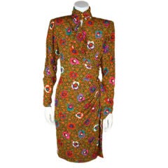 Vintage Ungaro Batik Inspired Floral Print Wrap Dress