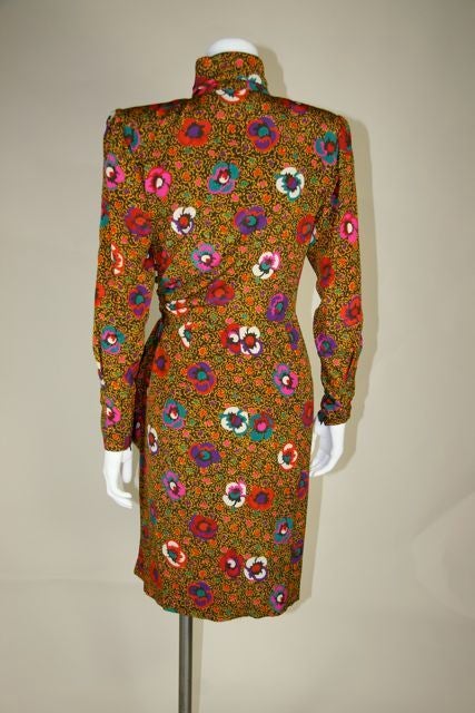 Brown Ungaro Batik Inspired Floral Print Wrap Dress