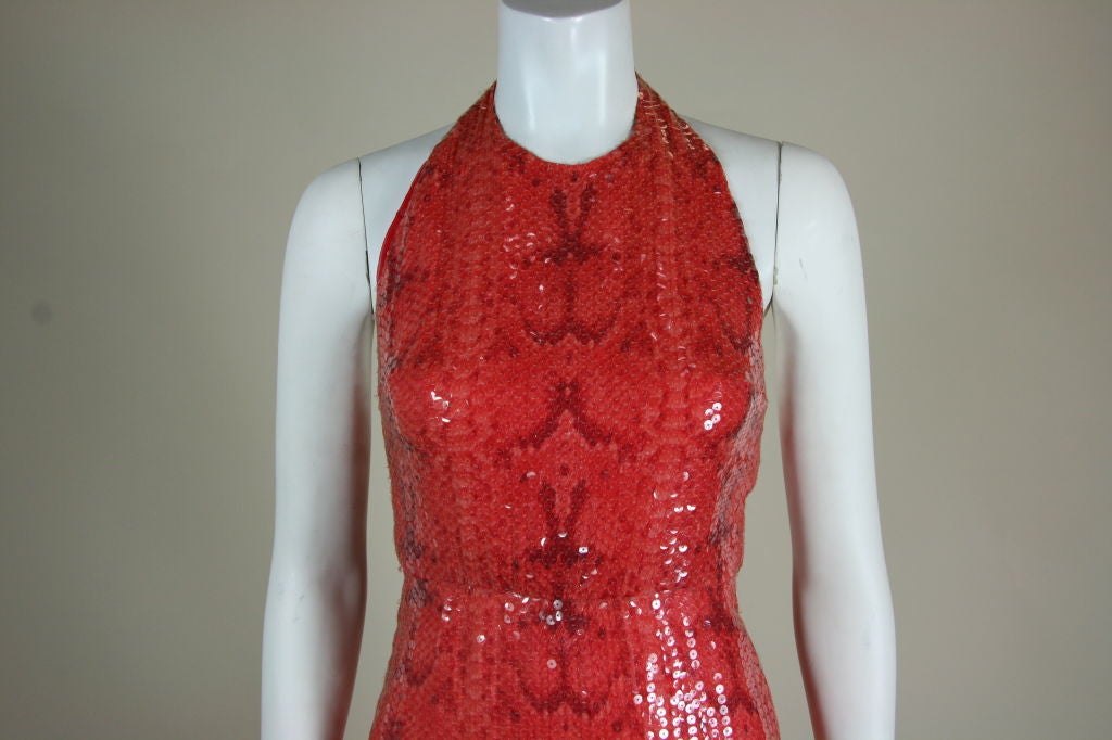 Women's BLASS Coral Snakeskin Print Sequined Gown.