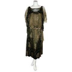 1920s Vintage Dress. Black silk chiffon and gold lame brocade