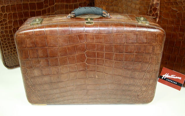 Hartmann 4 piece chocolate brown alligator luggage set with canvas covers. <br />
<br />
Small suitcase - 23