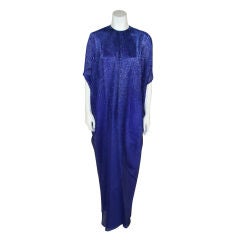 Retro HALSTON Blue Beaded Caftan Gown