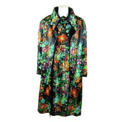 Vintage Trigere Floral Satin Cocktail Dress with Matching Fur Lined Coat