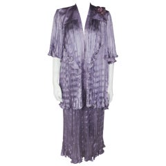 Cavalli Lavender Skirt Suit with Leather Floral Detail