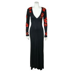 Bob Mackie Black Gown with Red Sequined Flowers