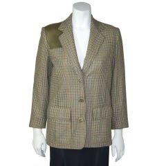 Hermes Tweed Blazer with Leather Shoulder and Elbows