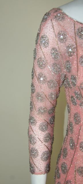 Valentino Couture 1960s Pink Tulle Beaded & Rhinestone Cocktail Dress 1