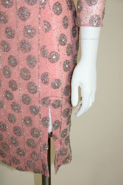 Valentino Couture 1960s Pink Tulle Beaded & Rhinestone Cocktail Dress 2