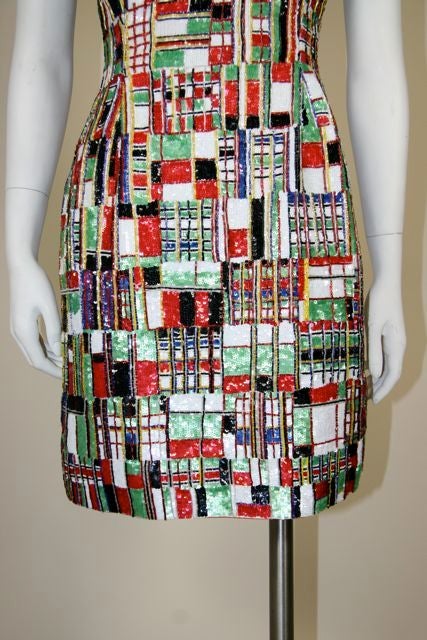 Todd Oldham multi colored sequined/beaded cocktail dress 1