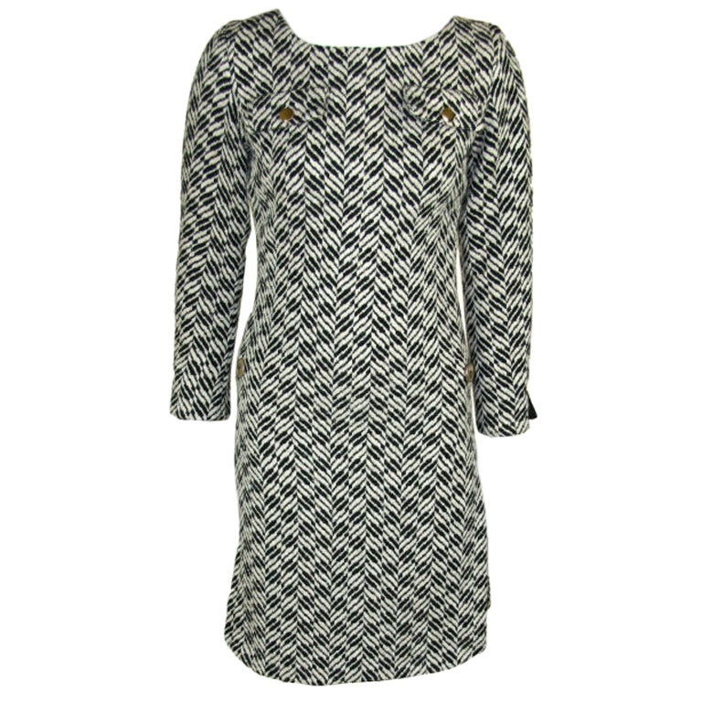 Mary Quant 1960s Mod Winter Dress with Brass Buttons