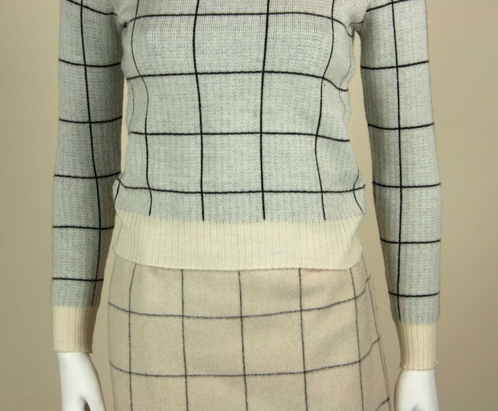 Galanos 3 Piece Cream and Brown Check Suit with Fox Fur Collar 6