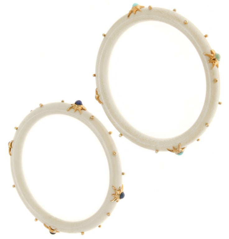 Pair of Ivory and Gold Bangle Bracelets 1