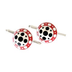 Handsome Pair of Sterling Silver and Enamel  Cufflinks