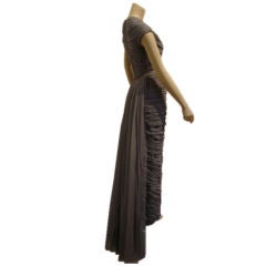 1950s Jean Desses Smoke Chiffon Ruched Gown