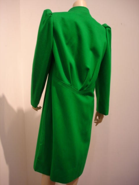 1980s Galanos Green Sculpted Wool Coat 1