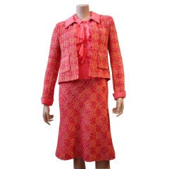 Chanel Pink Silk/Tweed Dress Set