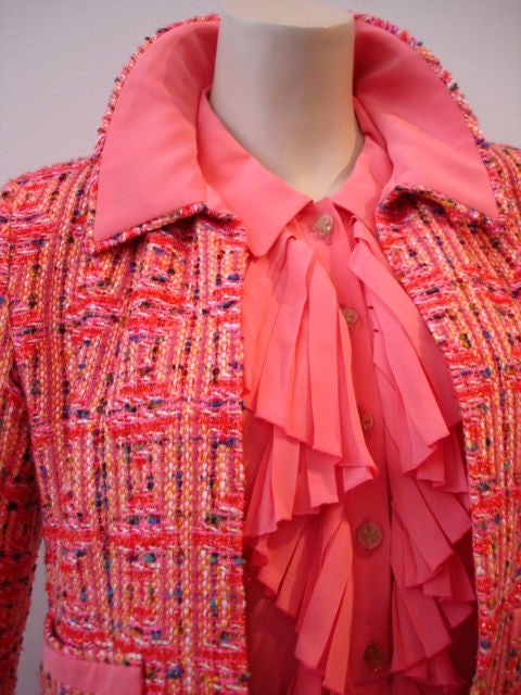 Chanel Pink Silk/Tweed Dress Set