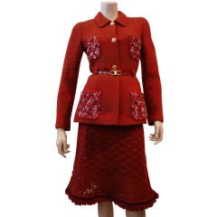 Chanel Rust Crochet/Tweed Skirt Suit with Paillettes Sequins