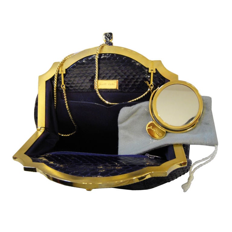 1980s Judith Leiber Purple Snakeskin Evening Bag