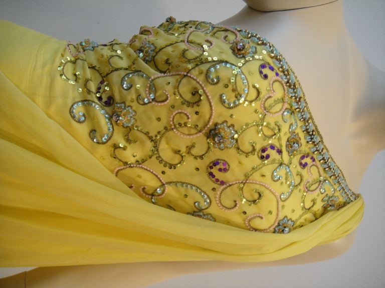 1960s Helena Barbieri Silk Chiffon Grecian Dress