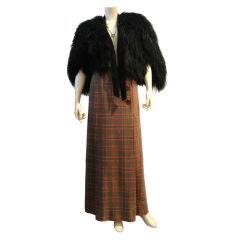 Vintage Gucci Mongolian Fur Capelette and Plaid Wool Skirt