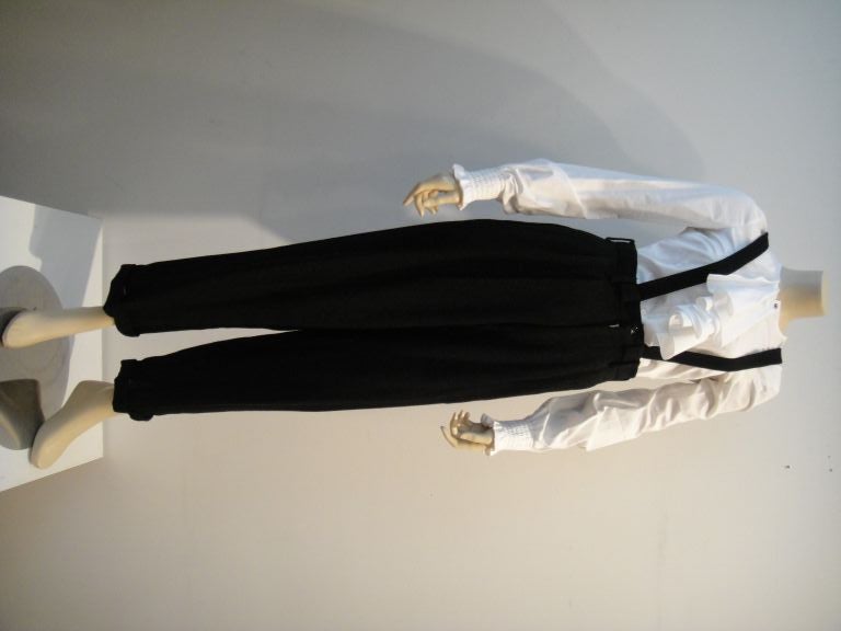 1980s Yohji Yamamoto double breasted black linen suit paired with a Voyage white blouse [$245].