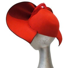 Dramatic 30's Asymetrical Red Felt / Black Velvet Hat